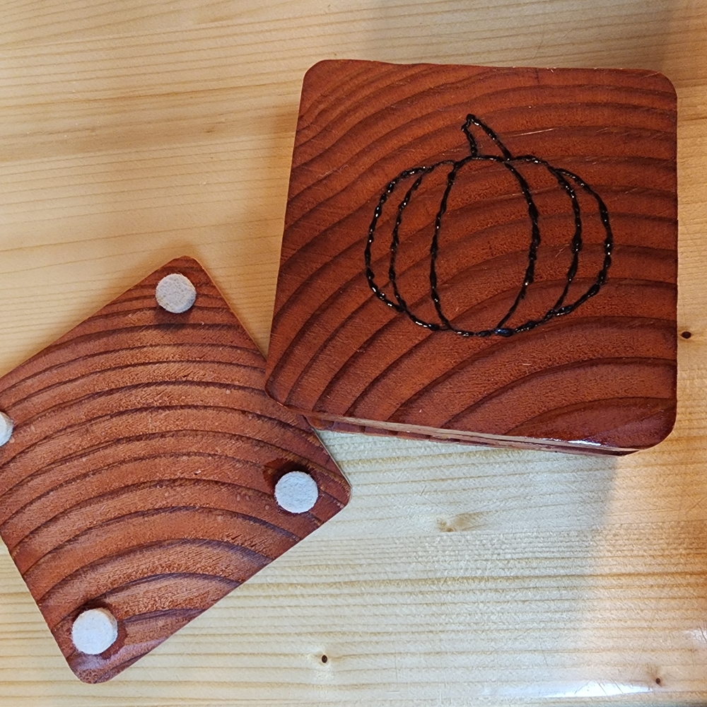 Pumpkin Engraved Wooden Coasters - Brown - Picture 1 of 2